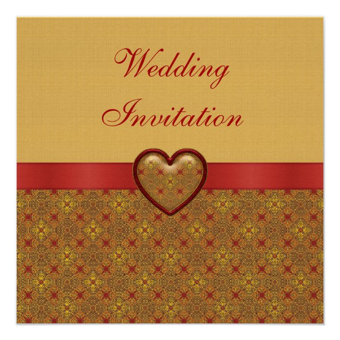 Romantic Red & Gold Heart Wedding Invites