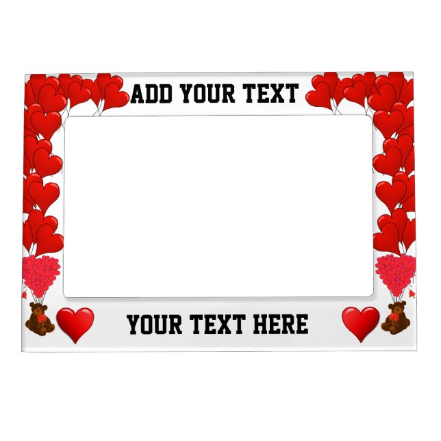 Romantic red heart and bear magnetic photo frame (Front)