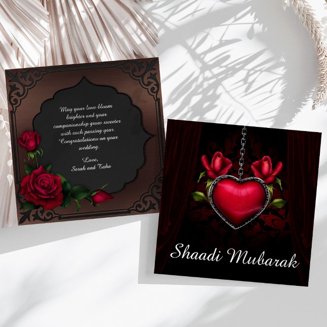 Romantic Red Heart and Roses Shaadi Mubarak Card (Creator Uploaded)