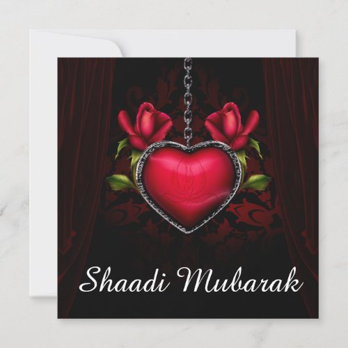 Romantic Red Heart and Roses Shaadi Mubarak Card