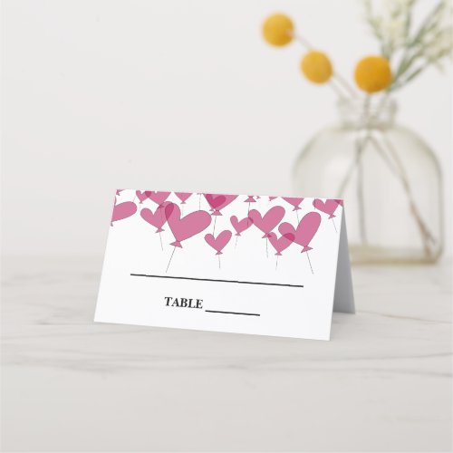 Romantic red heart balloon theme custom wedding place card
