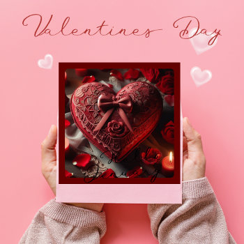 Romantic Red Heart & Candles Valentines Holiday Card by HolidayCreations at Zazzle