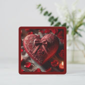 ROMANTIC RED HEART & CANDLES VALENTINES HOLIDAY CARD (Standing Front)