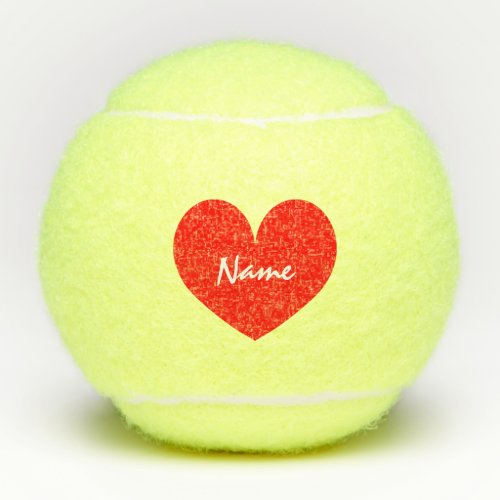 Romantic red heart custom name printed yellow tennis balls