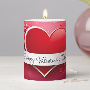 Romantic red heart "Happy Valentine's Day" Pillar Candle