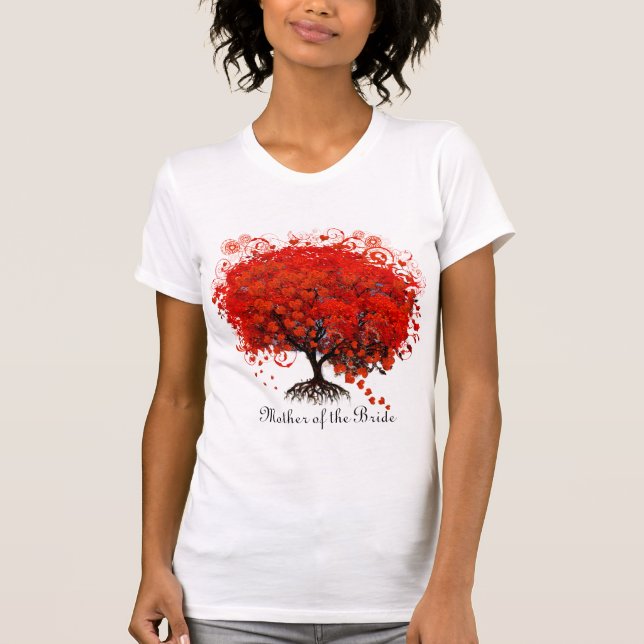 Romantic Red Heart Leaf Tree Wedding  T-Shirt (Front)