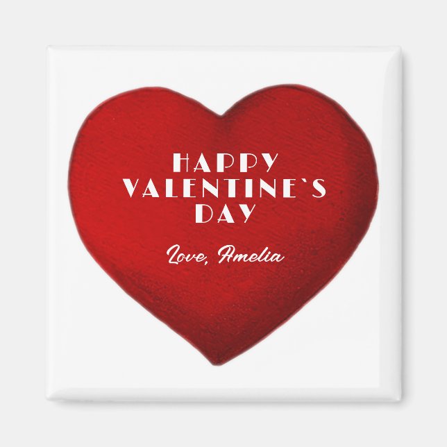 Romantic Red Heart Name Happy Valentine`s Day  Magnet (Front)