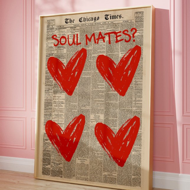 Romantic Red Heart Newspaper Collage Wall Art (Creator Uploaded)