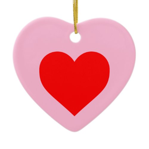 Romantic Red Heart Pastel Pink Ceramic Ornament