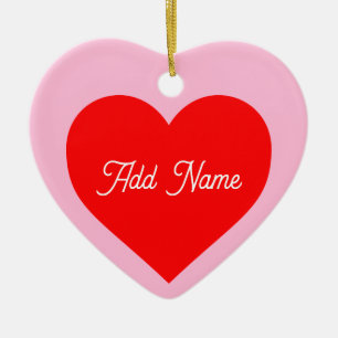 Romantic Red Heart Pastel Pink Personalized Ceramic Ornament