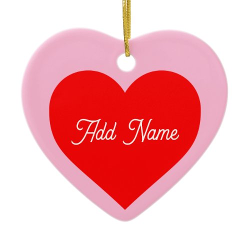 Romantic Red Heart Pastel Pink Personalized Ceramic Ornament