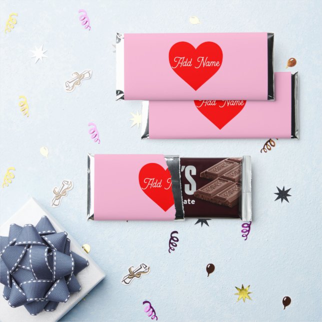 Romantic Red Heart Pastel Pink Personalized Hershey Bar Favors (Front)
