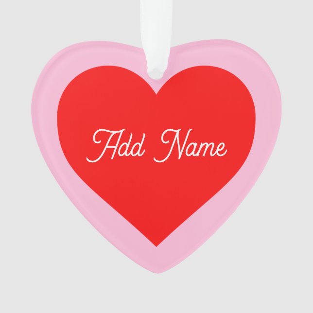 Romantic Red Heart Pastel Pink Personalized Ornament (Front)
