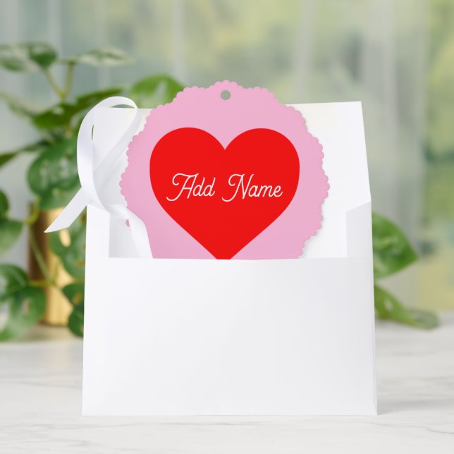 Romantic Red Heart Pastel Pink Personalized Ornament Card (Envelope)