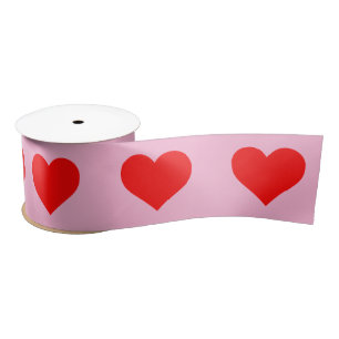 Romantic Red Heart Pastel Pink Satin Ribbon