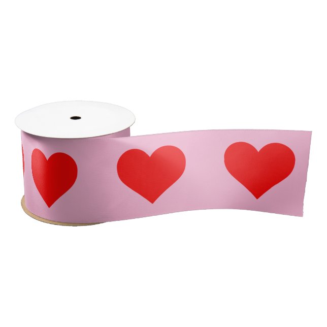 Romantic Red Heart Pastel Pink Satin Ribbon (Spool)