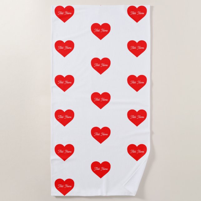 Romantic Red Heart Personalized  Beach Towel (Front)