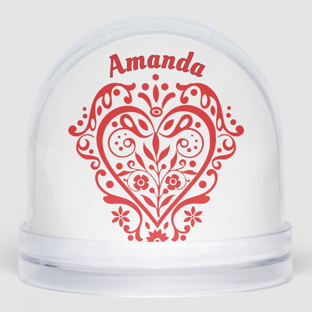 Romantic Red Heart Personalized Snow Globe (Front)
