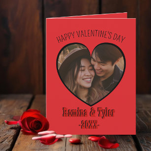 Romantic Red Heart Photo with Custom Text folded  Card