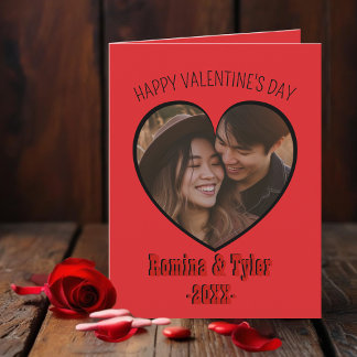 Romantic Red Heart Photo with Custom Text folded Card