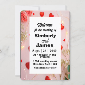 Romantic Red Heart & Rose Wedding Invitation