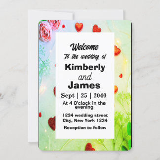 Romantic Red Heart & Rose Wedding Invitation