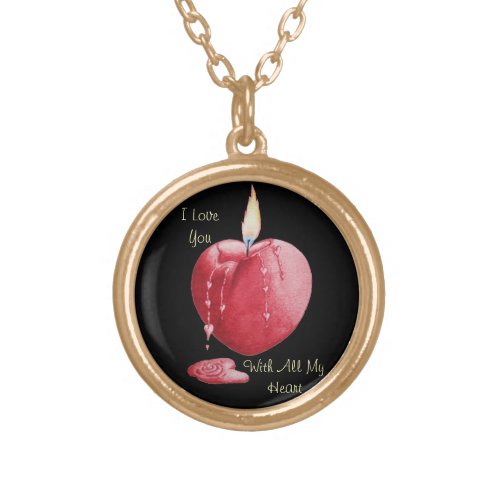 romantic red heart shaped burning candle love gold plated necklace