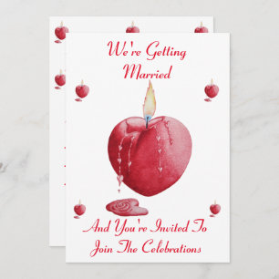 romantic red heart shaped candle for wedding invitation