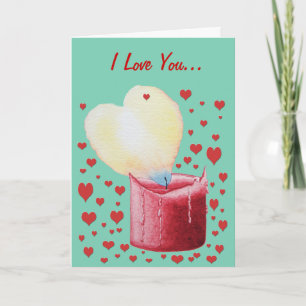 romantic red heart shaped flame candle love card