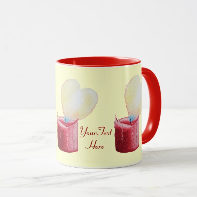 romantic red heart shaped flame candle mug (Front Right)