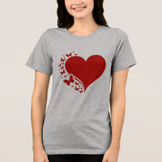 Romantic Red Heart with Butterflies GraphicT-Shirt Tri-Blend Shirt