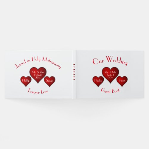 Romantic Red Heart with Name and Wedding Date Guest Book