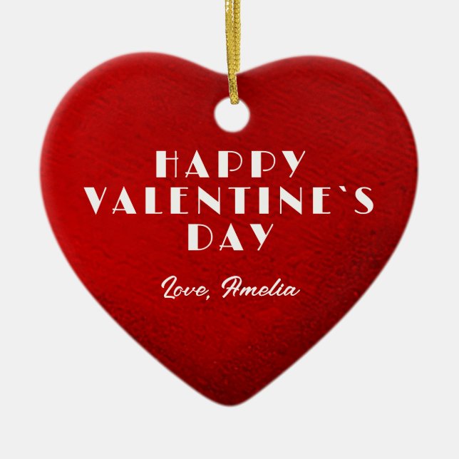Romantic Red Heart with Name Valentine`s Day  Ceramic Ornament (Front)