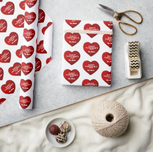 Romantic Red Heart with Name Valentine`s Day  Wrapping Paper
