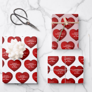 Romantic Red Heart with Name Valentine`s Day Wrapping Paper Sheets