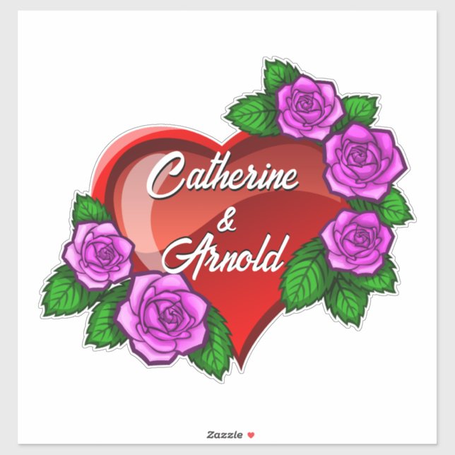 Romantic red heart with pink roses sticker (Sheet)