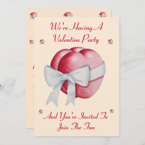 Romantic red heart with white bow valentine party invitation