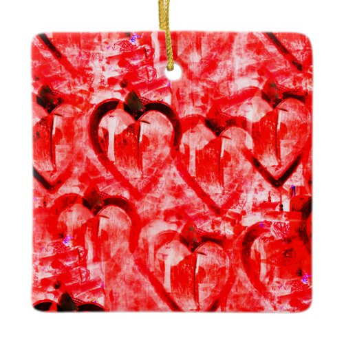 Romantic red hearts art ceramic ornament