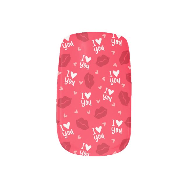 Romantic Red Hearts I Love You Lips  Minx Nail Art (Left Thumb)