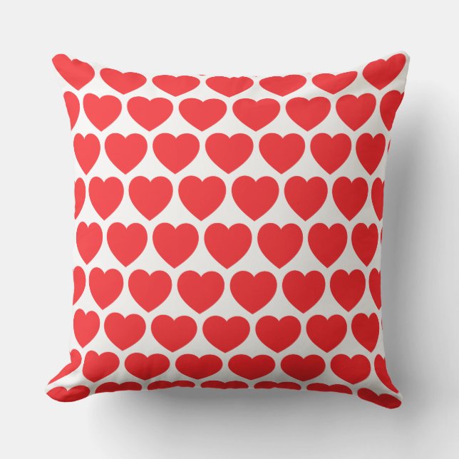 Romantic Red Hearts on White Outdoor Pillow (Front)