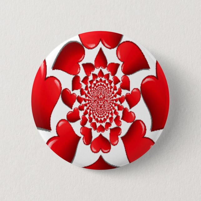 Romantic Red Hearts Pattern Art Print Button (Front)