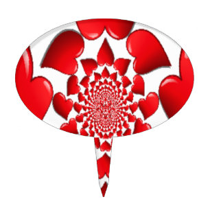 Romantic Red Hearts Pattern Art Print Cake Topper