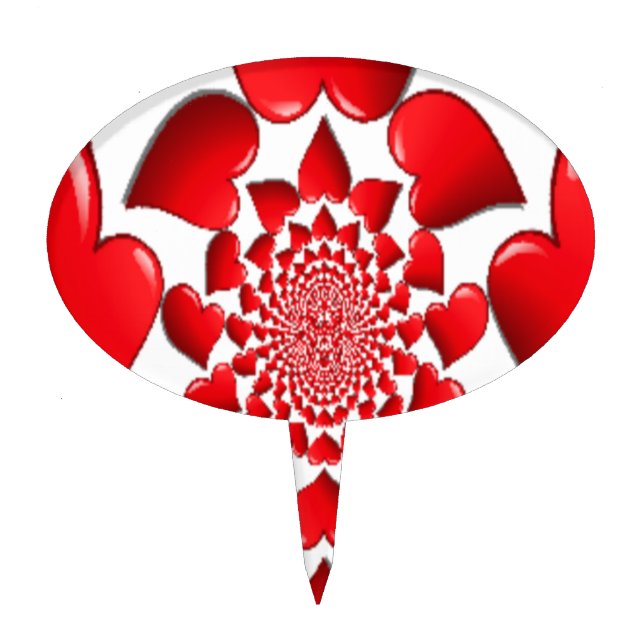 Romantic Red Hearts Pattern Art Print Cake Topper (Front)