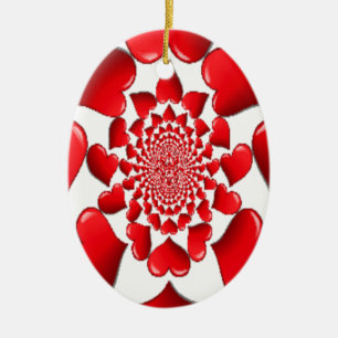 Romantic Red Hearts Pattern Art Print Ceramic Ornament