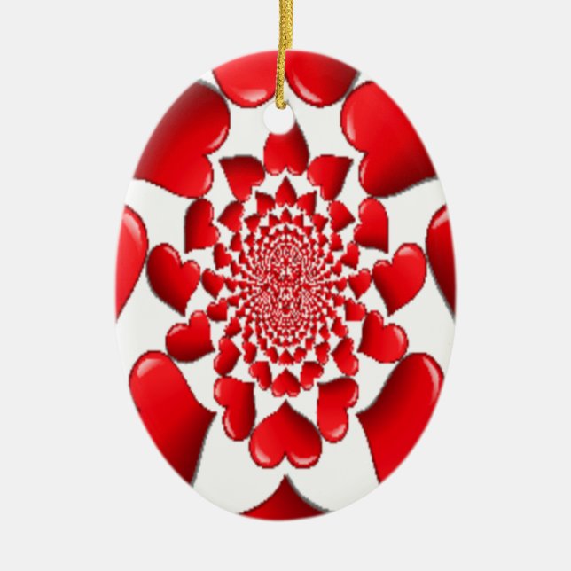 Romantic Red Hearts Pattern Art Print Ceramic Ornament (Front)