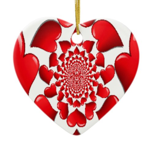 Romantic Red Hearts Pattern Art Print Ceramic Ornament