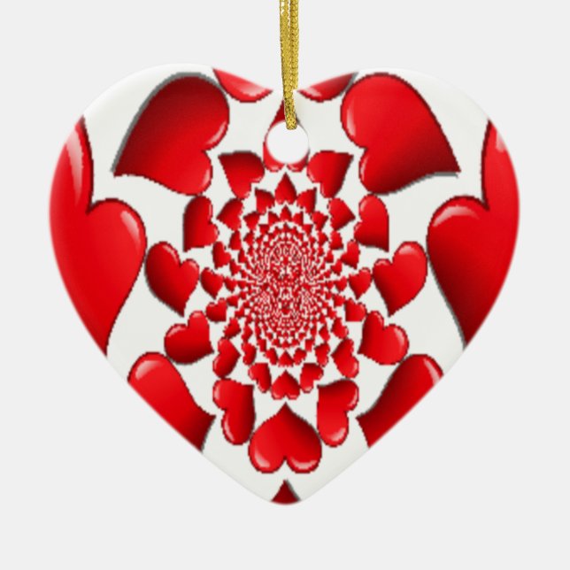 Romantic Red Hearts Pattern Art Print Ceramic Ornament (Front)