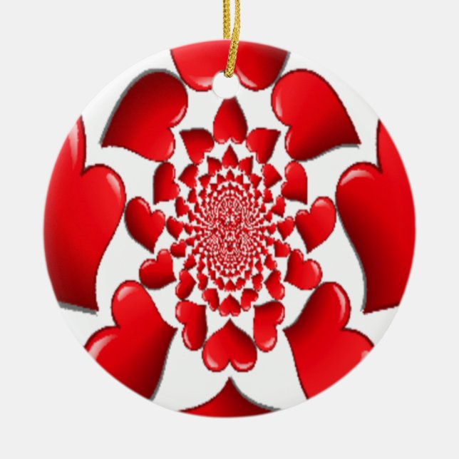 Romantic Red Hearts Pattern Art Print Ceramic Ornament (Front)