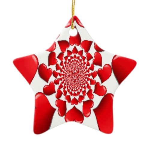 Romantic Red Hearts Pattern Art Print Ceramic Ornament