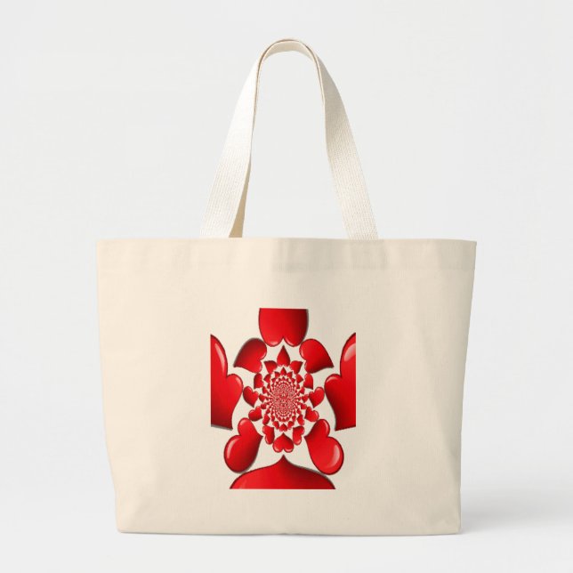 Romantic Red Hearts Pattern Art Print Large Tote Bag (Front)